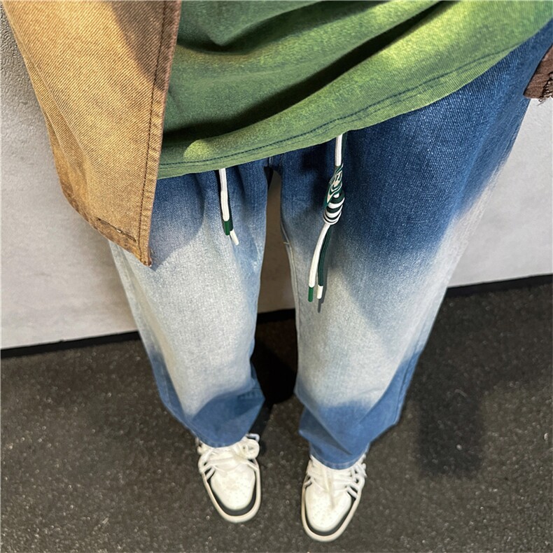 k1097-p55-控78 M-5XL 现货oversize cleanfit风黄泥牛仔裤破洞图片