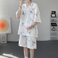 TZ786-特批55控98夏季新款扎染冰丝速干大码短袖短裤T恤套装，男装牛仔裤，电商A059