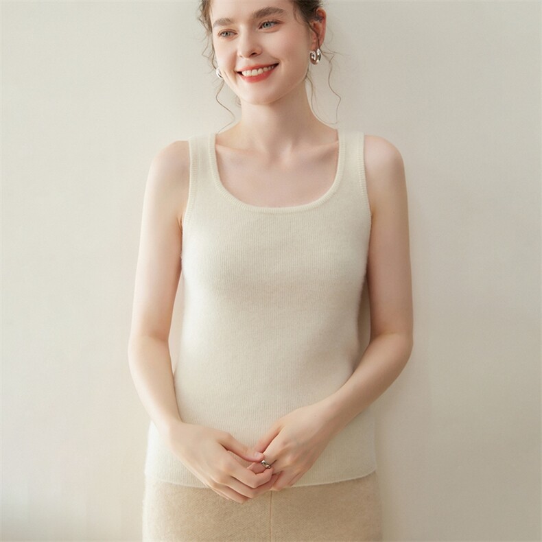 精艺版型~秋冬纯山羊绒背心无袖吊带女低圆领无缝内搭修身针织衫，女装羊绒衫，纳丰羊绒
