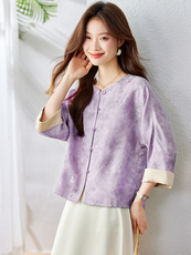 女士七分袖外套2025年夏季薄款时尚宽松减龄休闲高级感新中式上衣，女装短外套，新依时派