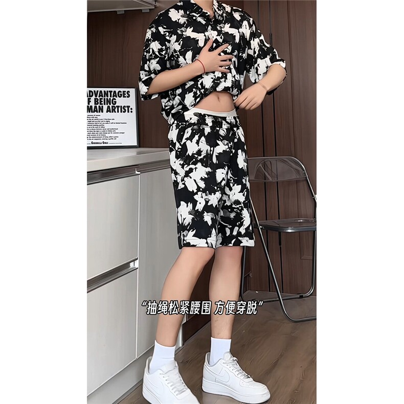 泼墨扎染短裤男短袖衬衫男套装男M-5XL大码TZ78715P50控98模特图,男装牛仔裤,星座226-1