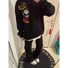 网图有货美式黑八刺绣华棉连帽休闲宽松情侣卫衣男女A778-P46，男装卫衣，星座1505