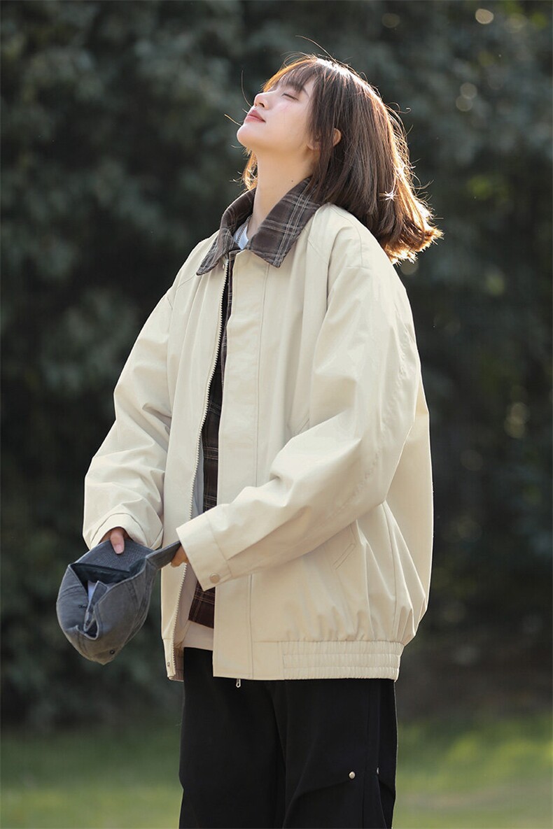 中性风格子夹克春季假两件潮牌翻领棒球服大码外套A436-1802-P75,男装夹克,电商A436