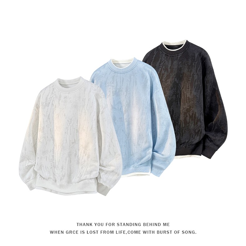 GENIOLAMODE运动扎染渐变卫衣男秋季打底衫新款复古痞帅高级上衣，男装卫衣，电商A001-1