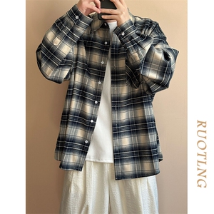 现货-春秋长袖格子衬衫男宽松潮牌休闲内搭衬衣-AC23086-特批P58图片