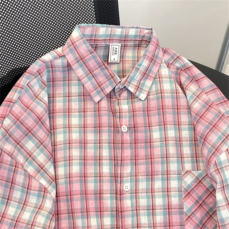 美式复古工艺格子长袖衬衫男女春夏防晒宽松休闲衬衣C169A/P40,男装衬衫,星座506B