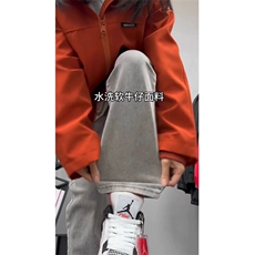 美式灰色直筒加绒男潮牌cIeanfit水洗复古长裤子K7055-1#P45网图，男装卫衣，电商B245