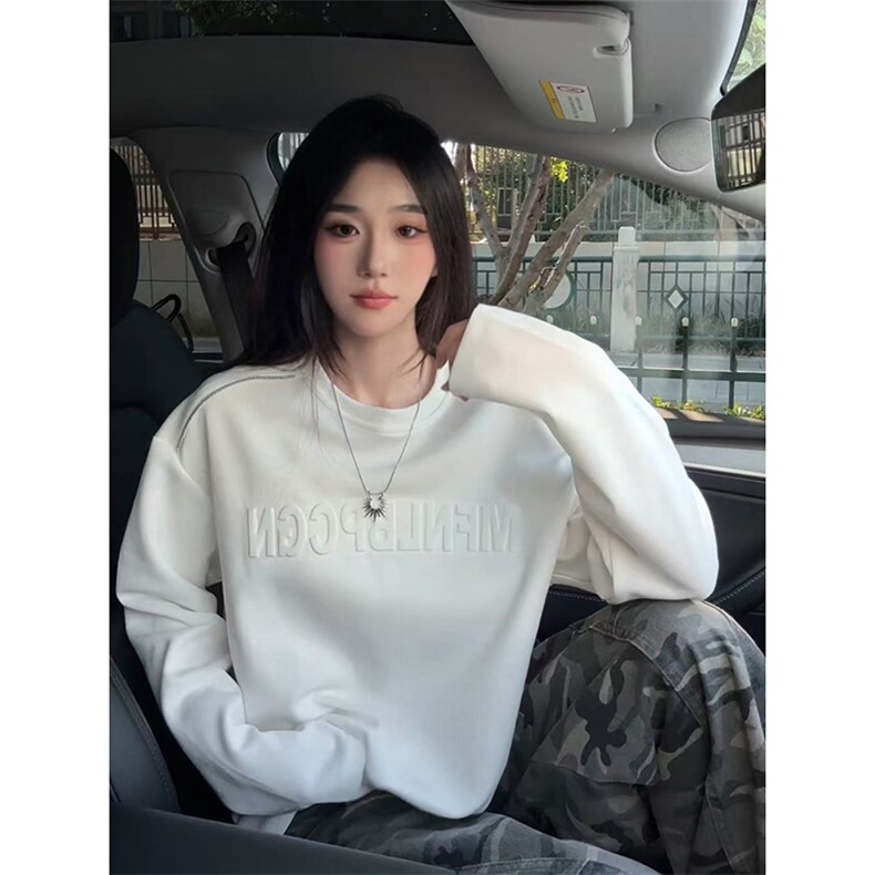 秋季美式高街cleanfit凹凸字母钢印打底长袖袖货号C25186P45,男装卫衣,电商A063