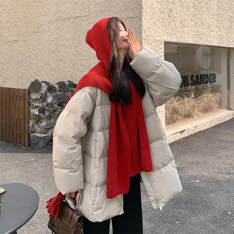 韩系米白色排骨立领羽绒服外套女冬季2025新款巨好看白鸭绒面包服,女装羽绒服,2D012
