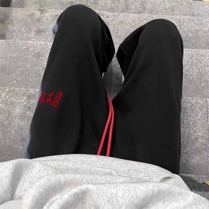 美式复古黑色高街喷白运动休闲裤秋冬加厚卫裤BK25P50,男装休闲裤,星座1116-2