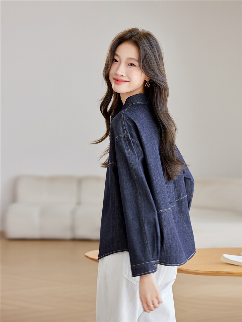 深蓝色牛仔外套女2025早秋新款巨好看的又酷又飒减龄韩系短款夹克,女装短外套,素月
