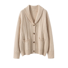 2025秋冬新款女羊绒衫100%纯山羊绒翻领宽松加厚外套纯色羊绒开衫，女装针织衫/毛衣，艾森羊绒