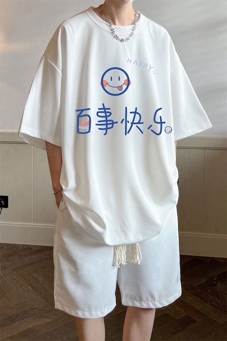 华夫格套装运动短袖t恤套装休闲两件套一套HZ84183-P44,男装T恤,电商A040