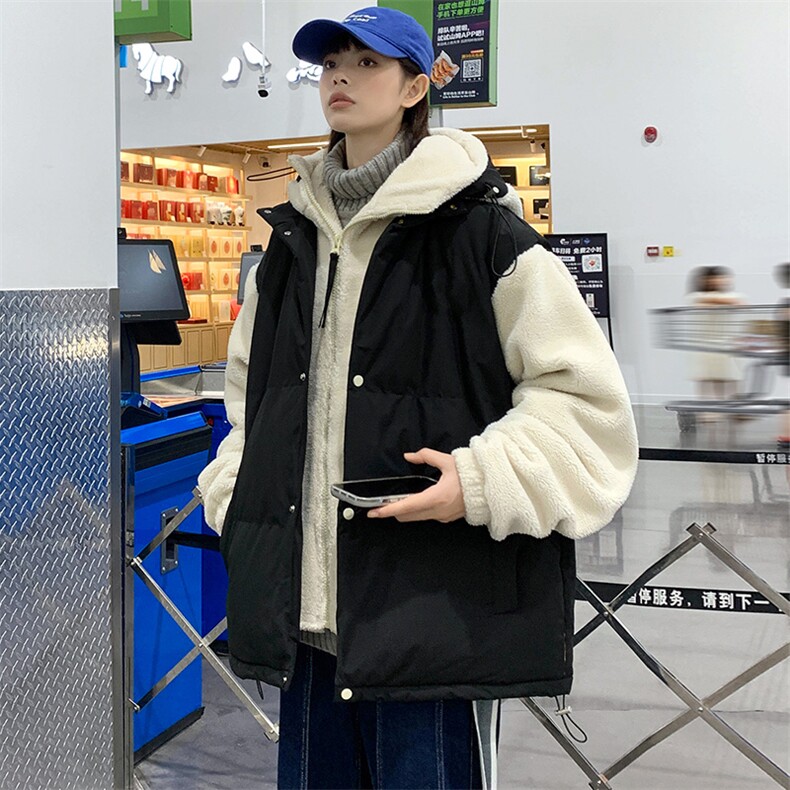 2023冬款中性羊羔绒棉服潮假两件棉衣外套男女 8338-P130控价178图片