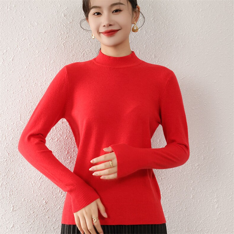 秋冬季新款女时尚百搭显瘦半高领显瘦纯色针织衫,针织衫/毛衣,伊美侕