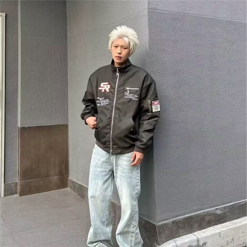 潮牌飞行夹克男复古刺绣棒球服新款春秋季宽松百搭外套情侣款,男装夹克,星座1210-1