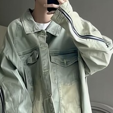 309-P60美式复古做旧牛仔衬衫男外套长袖百搭水洗休闲开衫夹克，男装衬衫，电商B323A