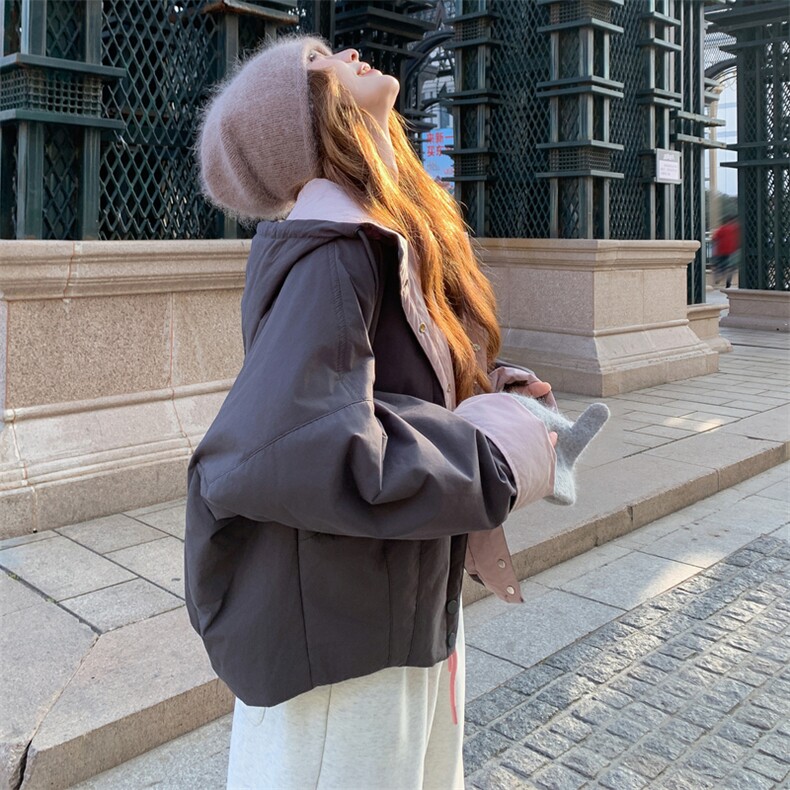 撞色拼接连帽加厚休闲羽绒棉服女冬季2025新款超好看漂亮棉衣棉袄,女装短外套,2C317