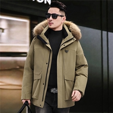 2025新款男士中青年90绒子工装羽绒服貉子毛领加厚羽绒服外套大衣，男装羽绒服，钱塘723