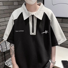 美式学院风短袖T恤男女夏季拼接polo衫体恤重磅情侣上衣PA18-P30，男装Polo衫，星座1008-2