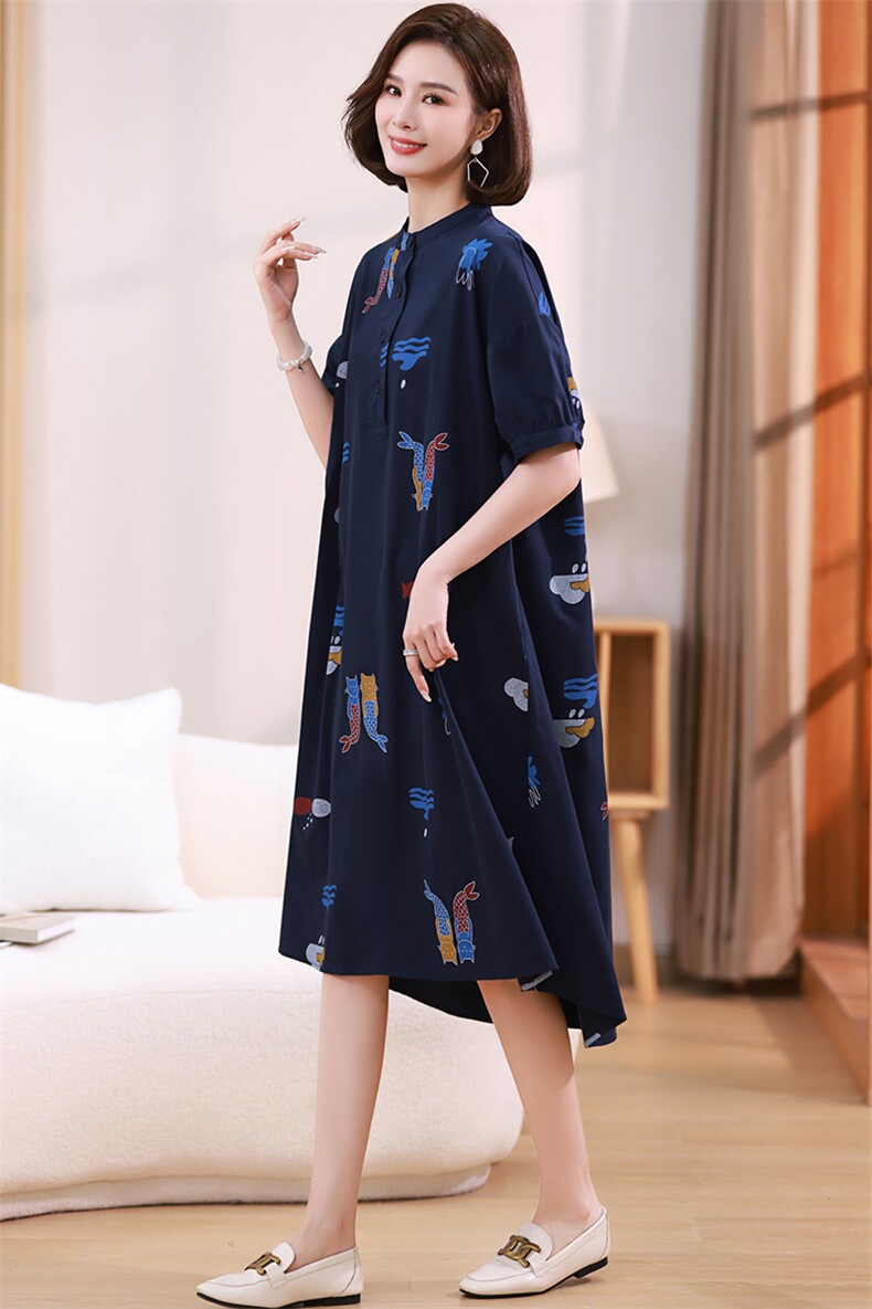 大码女装气质改良旗袍裙子2025夏季新款胖妹妹遮肚显瘦复古连衣裙,女装连衣裙,江忆布依