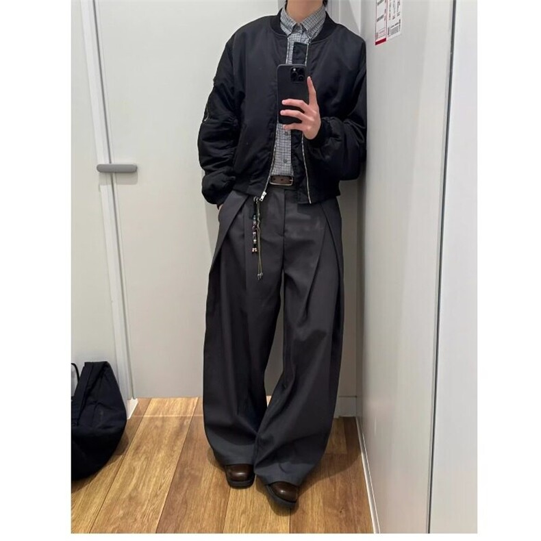 简约高级感通勤黑色弯刀西裤男女美式复古工装垂坠阔腿休闲职业裤,男装休闲裤,星座506A