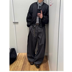 简约高级感通勤黑色弯刀西裤男女美式复古工装垂坠阔腿休闲职业裤，男装休闲裤，星座506A