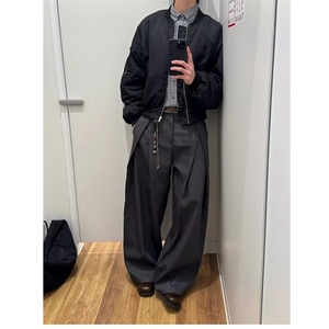 简约高级感通勤黑色弯刀西裤男女美式复古工装垂坠阔腿休闲职业裤图片