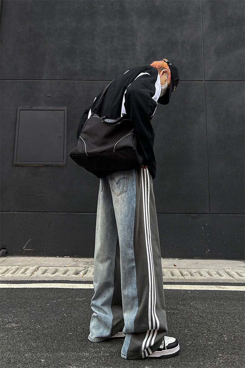 8XL-M特大码2024高级感小众牛仔裤长裤高街美式拼接休闲裤K959P78,男装休闲裤,电商D206-1