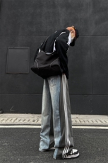 8XL-M特大码2024高级感小众牛仔裤长裤高街美式拼接休闲裤K959P78，男装休闲裤，电商D206-1