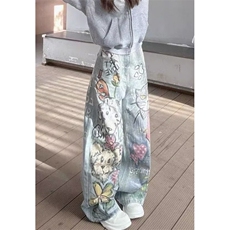 趣味猫狗手绘涂鸦牛仔裤女春秋新款高腰宽松直筒阔腿裤子N9526，男装牛仔裤，星座1116A（原606A-3）