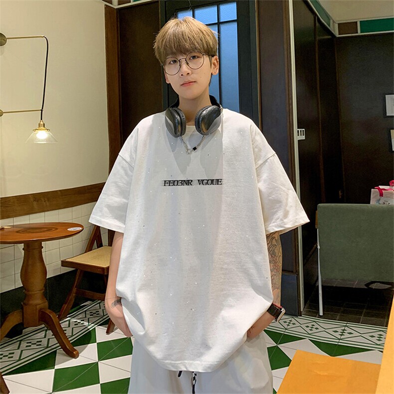 可48小时发货支持抖音得物来样二开美式满天星亮片短袖T恤MTX662，男装T恤，电商A486