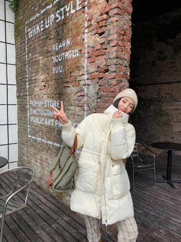 【冬季】新款羽绒服拼接毛线立领抽绳韩版羽绒服，女装羽绒服，E莎