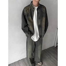 316-P67潮牌美式复古解构拼接牛仔外套男女宽松小众潮流高街夹克，男装工装外套，电商B323A