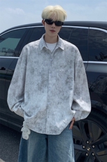 衬衫男秋季新款港风宽松大码扎染肌理感长袖衬衣CS7012-P38，男装衬衫，星座214-3