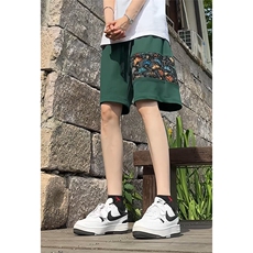 新中式运动短裤男夏季刺绣拼接风五分裤8027-P32，男装休闲裤，电商B380（原B361）