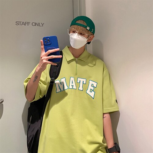 2024夏新款港风撞色印花宽松显瘦短袖T恤上衣POLO衫T2222-P58，男装T恤，星座914-3