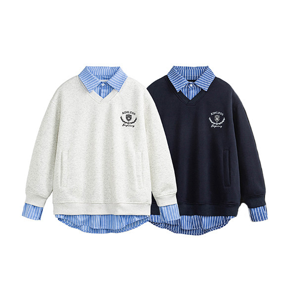 特P70-FC10-现货 美式假两件情侣卫衣男潮牌学院风长袖衬衫领外套图片