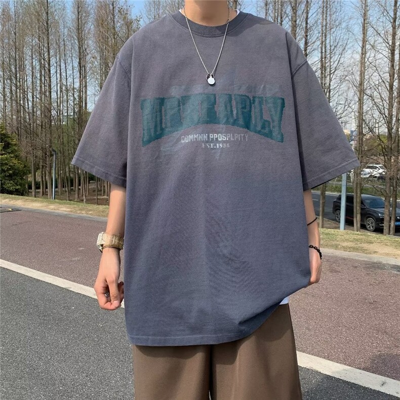 潮做旧渐变短袖t恤男夏季宽松oversize高街情侣上衣ST117-P32,男装T恤,星座412