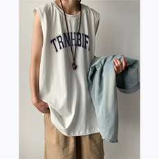美式复古重磅落肩字母印花背心男女运动休闲健身背心BX14，男装背心/马甲，星座1013