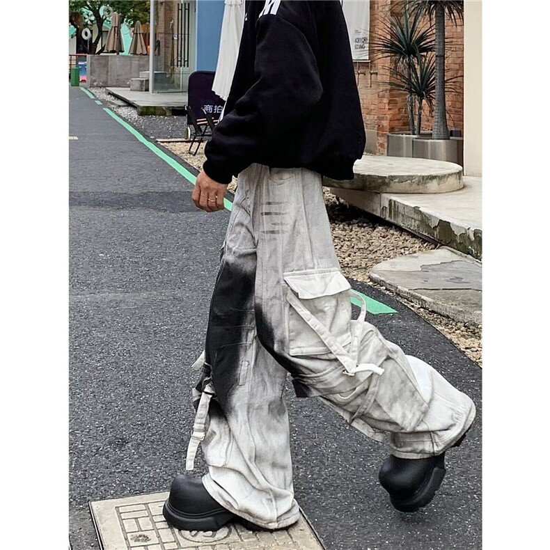 港风秋冬款男休闲裤工装大口袋扎染弯刀直筒长裤h7688P75,男装休闲裤,星座1013-1