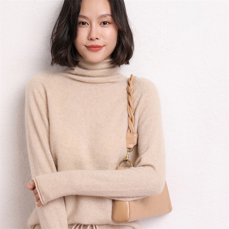高领毛衣女洋气羊绒衫秋冬季宽松纯色简约堆堆领打底衫图片