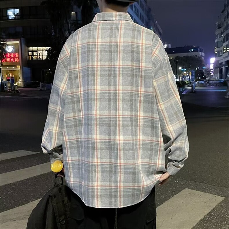 2024春秋季格子衬衫男长袖男装港风宽松学生休闲衬衣潮G042/P34,男装衬衫,星座506