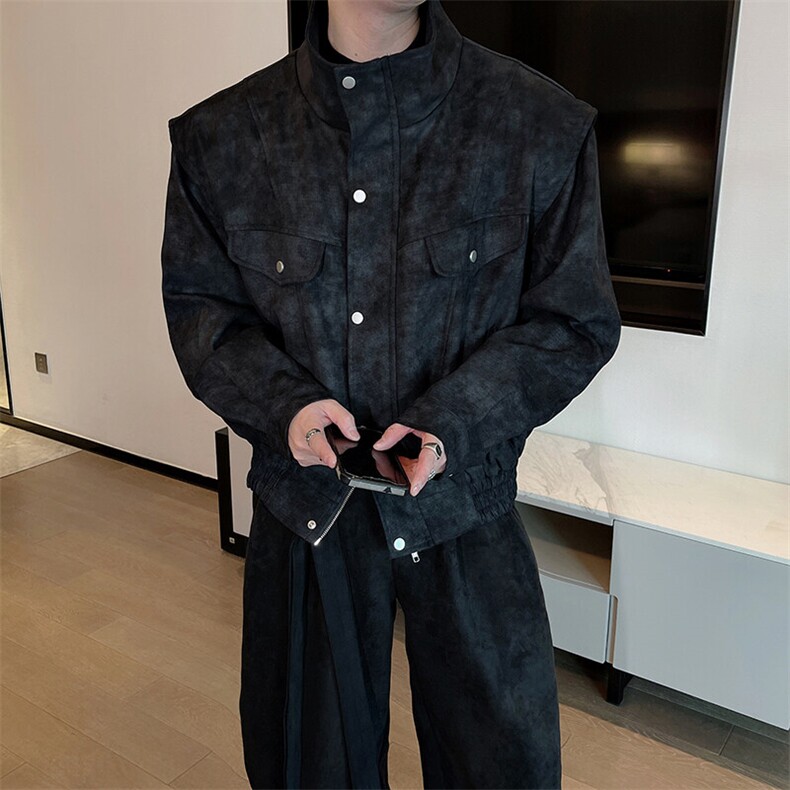 春季安可拉红立领机车夹克男痞帅假两件扎染外套夹克男JK2365P145,男装夹克,电商B267