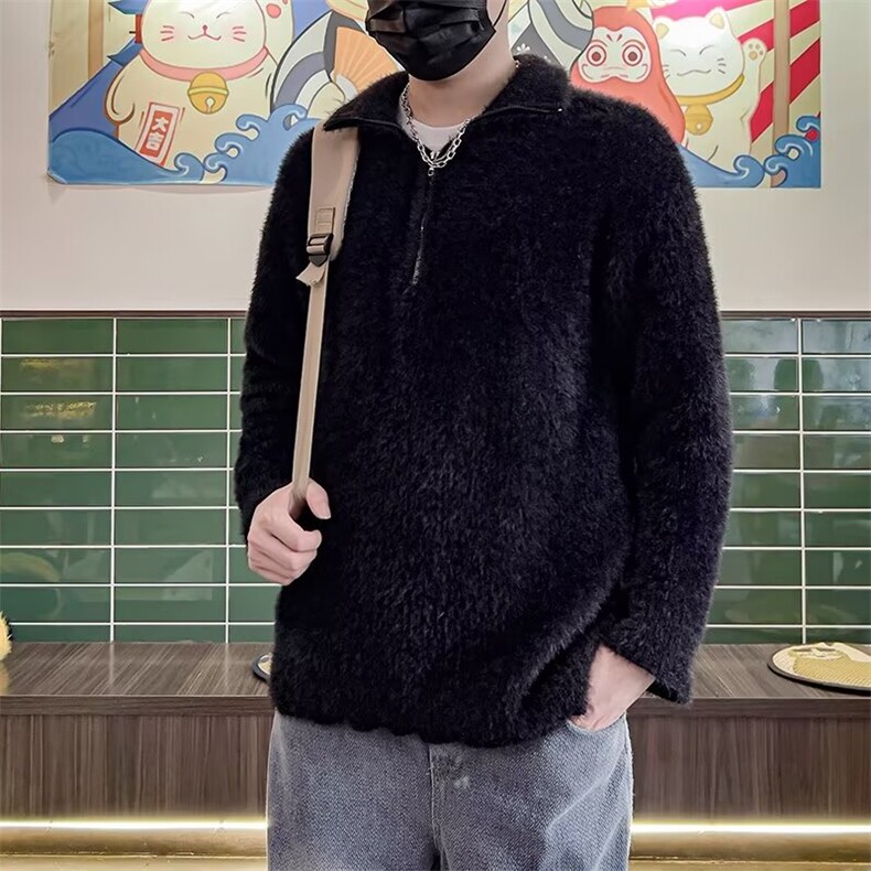 秋冬季仿貂绒毛衣男宽松半拉链高领针织衫慵懒风套头外套M865,男装针织衫/毛衣,星座1116A-1（原606A）