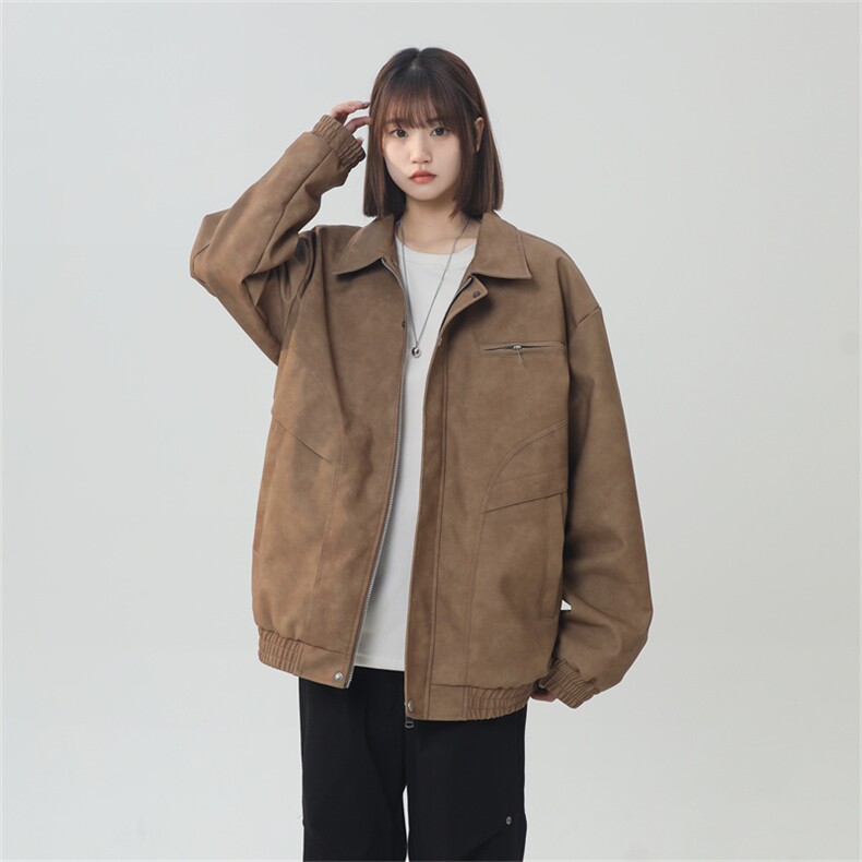 中性风PU皮工装翻领夹克2025秋季痞帅潮流外套XZ301b-2-JK2590P85图片