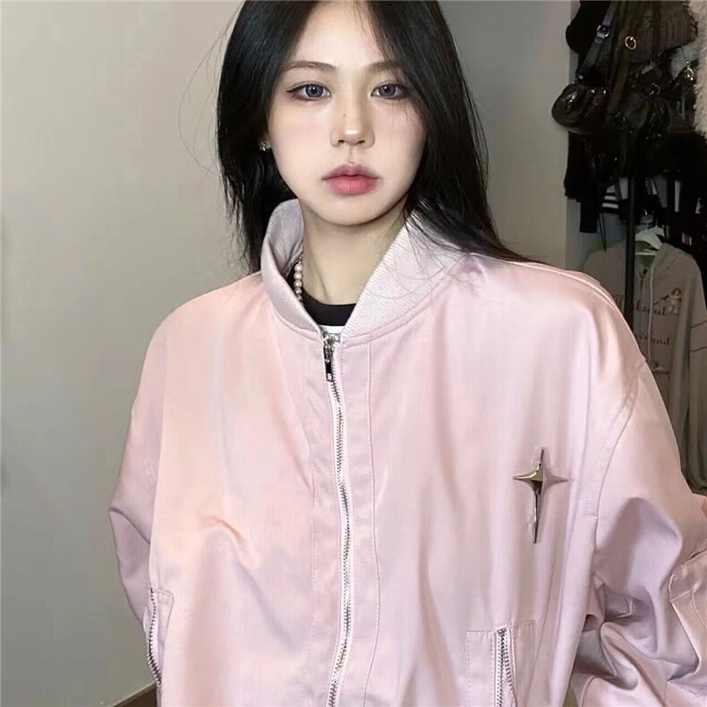 纯色拉链原宿新款直筒型百搭女潮流长袖短外套ins简约文艺流行,女装短外套,星座1210-1