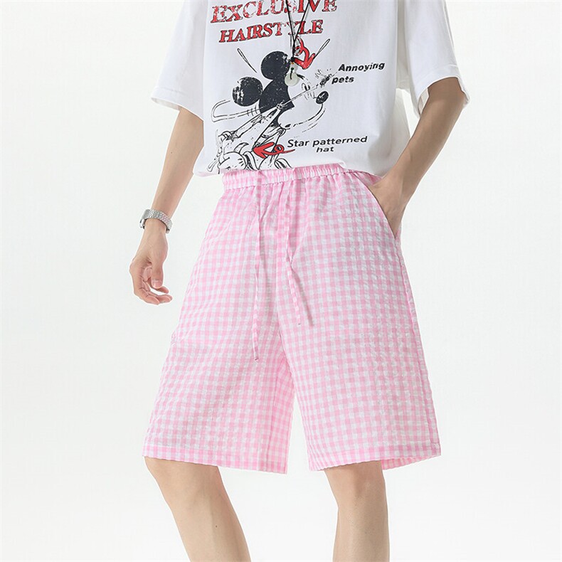 8XL-M美式复古格子休闲五分裤夏季街头风宽松简约直筒短裤DK1538,男装牛仔裤,电商D206-1