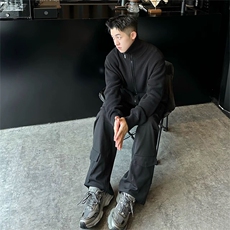 抖音得物保暖立领拉链针织外套秋冬宽松慵懒风纯色毛衣上衣AM02，男装针织衫/毛衣，电商A443