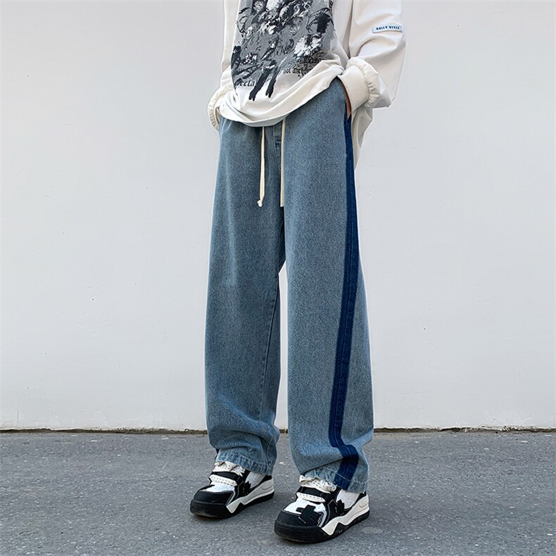 直筒水洗拼接牛仔裤大码新款美式vibe拖地休闲裤子XK66328-P50图片